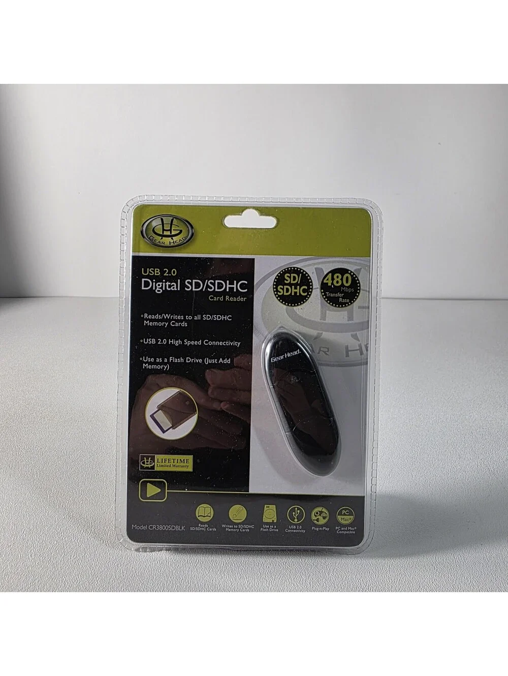 GearHead USB Digital SD/SDHC Card Reader - 480Mbps CR3800SDBLK - NEW
